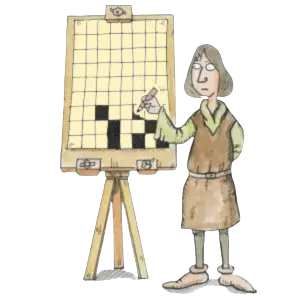 Illustration of a person at a crossword easel